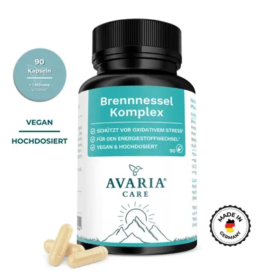 Produktbild von Brennnessel Komplex - 90 Kapseln - mit Mangan & Kupfer - Vegan & hochdosiert