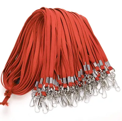 Produktbild von Baumwoll-Lanyard mit Clip, flaches Lanyard mit Karabinerhaken, Lanyards für Schlüsselanhänger, Ausweisclip, 81,2 cm, 50 Stück, rot