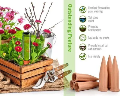 Produktbild von Famanu Keramische Pflanzenbewässerung Set mit 6 Terracotta Selbstbewässerungsspitzen - für Flaschen