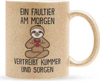 Produktbild von 22Feels Glitzertasse Gold Faultier Süßes Tier Spruchtasse Wichteln Geschenk Arbeitskollege Büro Humor Secret Santa Witzig Kaffeetasse Männer Frauen Haferl Geburtstag Weihnachten Geschenkidee Bürotasse