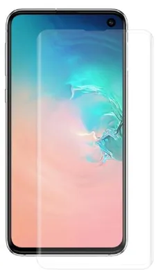 A clear screen protector for a Samsung Galaxy S10e.