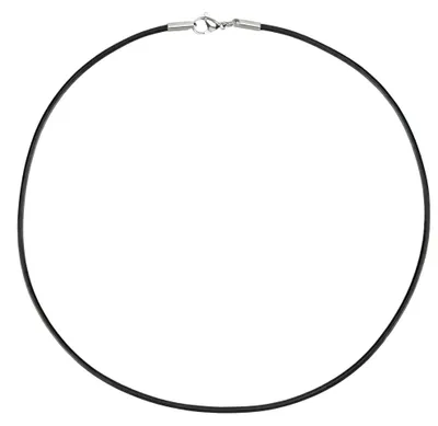 Productafbeelding van Auroris leren ketting, zwart, dikte 2 mm, met karabijnsluiting en zonder verbindingsring, gemaakt van roestvrij staal, lengte: 50 cm
