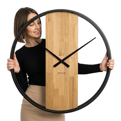 Image de Horloge en chêne Loft Round métallique 80 cm, z231