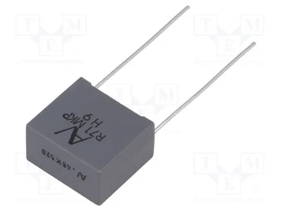 Zdjęcie produktu dla 5 sztuk kondensatorów: 680nF, tolerancja 10%, wymiary 18x10x16mm, napięcie 200V/μs, oznaczenie R71VI36804030K