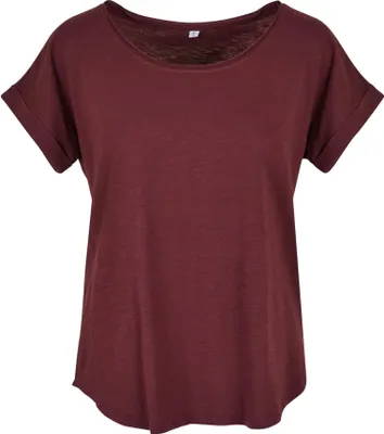 Produktbild von Build Your Brand BY036 | Damen Long Slub Tee / Hinten extra lang geschnitten - Farbe: Cherry - Größe: XS