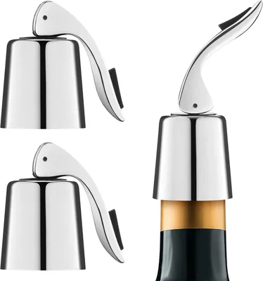 Immagine prodotto di Tappi per bottiglie di vino in acciaio inossidabile, confezione da 2 pezzi, ermetici, per mantenere il vino fresco - Argento