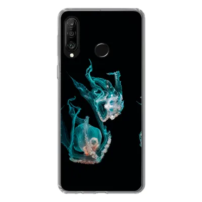 Produktbild von MuchoWow® Handyhülle Schutzhülle Hülle für Huawei P30 Lite Quallen - Meerestiere - Schwarz Silikon Softcase Handy Hülle - Handyhülle