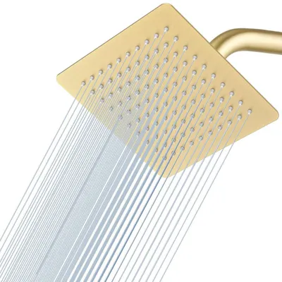 Image de Douche de tête de pluie, carrée, 20 cm, en acier inoxydable, finition dorée brossée