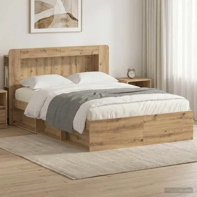 Image de Lit double exclusif avec rangement, en chêne massif, dimensions 135 x 190 cm