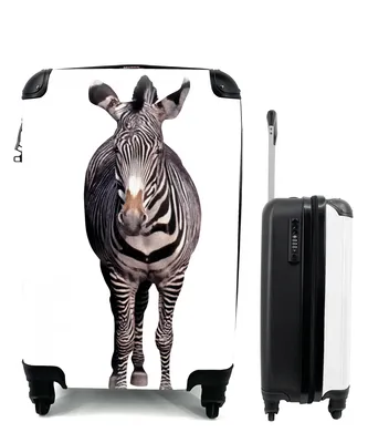 Produktbild von MuchoWow® Koffer Handgepäck Trolley Rollkoffer Kleine Reisekoffer mit 4 Rollen - Zebra auf weißem Hintergrund - Cabin Size < 55x40x23 cm & 55x40x20 cm - Fotokoffer - Kabinenkoffer - Boardgepäck - Reise-Box - Reisekoffer - Reisegepäck - Koffer mit Bild - Trolley für Kinder