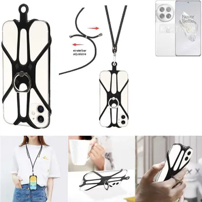 Produktbild von K-S-Trade 3in1 Handykette Handyband Handykordel Halsband Smartphone-Ring Handy-Ring kompatibel mit OnePlus 12 Fingerhalterung Handyring Tischständer