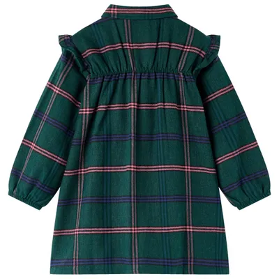 Image de vidaXL Robe pour enfants avec manches longues et ruches Vert foncé 92