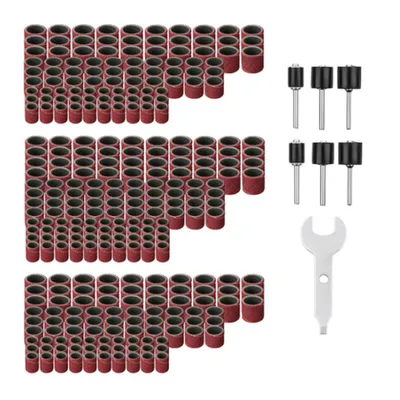 Produktbild von 307 Stück Schleifhülsen, Drum Sander Set mit 300 Stück Schleifband Sleeves + 6 Stück Drum Mandrels für Dremel Drehwerkzeug + 1 Double Use Wrench