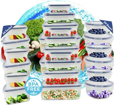 Zdjęcie produktu dla 48 pojemników do przechowywania żywności | Zestaw 24 puszek z 24 pokrywkami