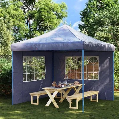 Image de Famanu : Panneaux latéraux pour tente, avec fenêtres - Lot de 2 pièces - 300x195 cm - Bleu - Résistant aux UV et imperméable, en polyéthylène (PE)