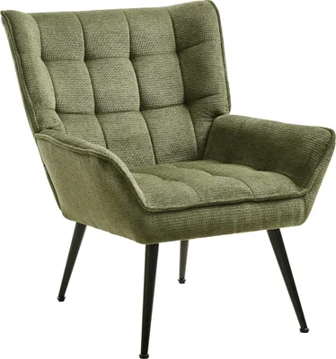 Produktbild von BELIANI Sessel Grün Stoff Wasserabweisend mit Schwarzen Metallbeinen Armlehnen Retro Stil Polstersessel Stoffsessel Wohnzimmer