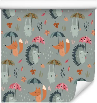 Obrázok produktu pre 10m VLIES WALLPAPER rolka škôlka zvieratá líšky králiky ježkovia jeseň XXL