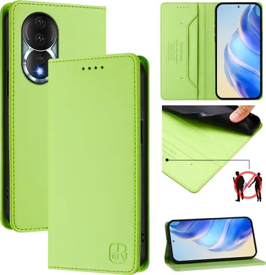 Obrázek produktu pro Kožené pouzdro pro Honor 80, flipové pouzdro s přihrádkami na karty, peněženkou a stojánkem Zelený