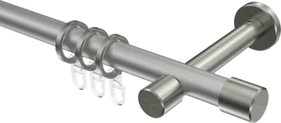 Produktbild von Interdeco Gardinenstange / Vorhangstange Silbergrau / Edelstahl-Optik, Typ Prestige Santo (Kappe), 20 mm Ø 1-läufig, 100 cm