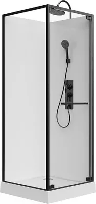 Produktbild von Duschkabine - Beidseitige Installation - Höhe anpassbar - Weiß & Schwarz - 80 x 80 x 213/232 cm - BADONI