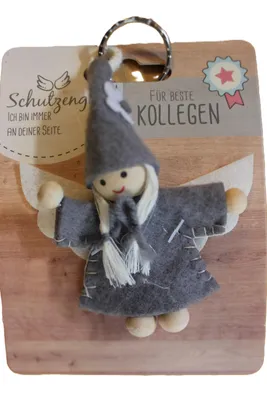 Produktbild von Gilde - 42643 - Schutzengel, Schlüsselanhänger, Wichtel, Für beste Kollegen, Filz und Holz, 9cm, grau