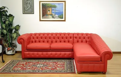 Produktbild von Design Chesterfield Ecksofa Eckcouch Loungesofa Couch Red Leder Sofa Neu