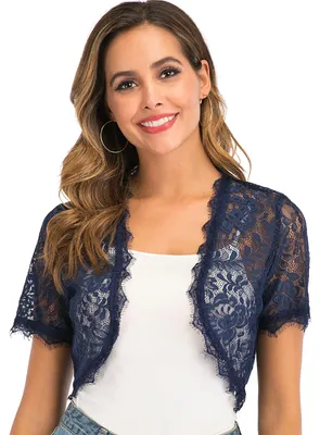 Produktbild von Enjoyoself Damen Spitzen Bolero Elegant Sommer Bolerojacke Kurzarm Festlich Jäck