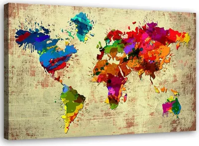 Obrázok produktu pre Obraz na plátne farebná mapa sveta 100x70 cm Feeby farebné maľba na stenu pripravené na zavesenie
