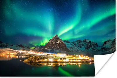 Produktbild von MuchoWow® Poster Nordlicht - Lichter - Berg - Norwegen 180x120 cm - Fotoplakat