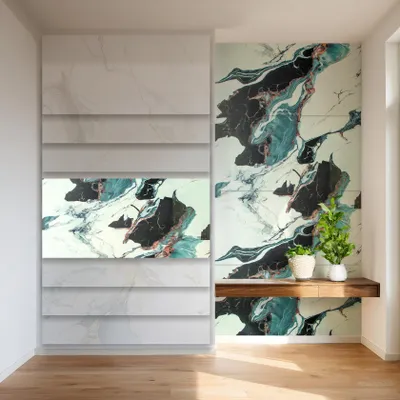Produktbild von HEXIM Marmorplatten Optik 4er-Set 122×70cm SPC Kunststoff Innen & Außenbereich Granit Steinoptik - Dusch-/ Küchenrückwand Spritzschutz Rückwand (3,42 m² 80111) A-Serie