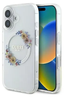 Produktbild von Guess Iml Blumen Kranz Magsafe Fall für Iphone 16 Plus - klar
