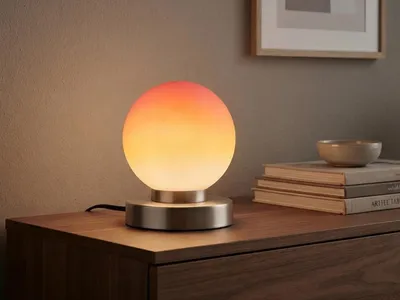 Produktbild von Kleine Tischlampe mit Glas Kugel Orange & E14 LED per Touch stufenweise dimmbar
