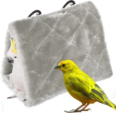 Produktbild von Hängematte für Vögel, Papageien, zum Aufhängen, Höhle, Käfig, Vogelnest, Plüschhütte, Zelt, Bett, warmes Vogel-Winternest, Haus oder Käfigspielzeug für Aras, Wellensittiche, Nymphensittiche, Kakadus, Kanarienvögel (L, grau)