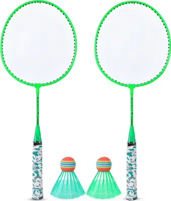 Immagine prodotto di Racchetta da badminton per bambini con 2 palline Set gioco sportivo all'aperto Bambini Ragazzi Ragazze Giocattolo verde fluorescente