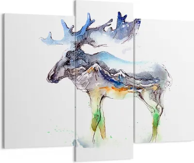 Produktbild von Bild auf Leinwand - Leinwandbild - Moose Berge Winter illustration - 130x100cm - Wand Bild - Wanddeko - Leinwanddruck - Bilder - Kunstdruck - Leinwand bilder - Wandkunst - CB130x100-3041