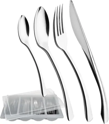 Produktbild von 200-teiliges Tafelbesteck für 50 Personen, Kunststoffbesteck mit Gastrokasten - wiederverwendbar