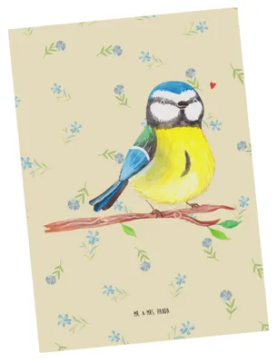 Produktbild von Mr. & Mrs. Panda Grußkarte Vogel Blaumeise - Blumig - Geschenk, kunstkarte, Frühlingsgefühle, Ansichtskarte, Ostern, Postkarten, Liebe Grüße, Osterhase, Postkarte