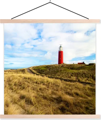 Produktbild von MuchoWow® Textilposter Strand - Leuchtturm - Wolken 60x60 cm mit holzfarbenen Rahmen - Wanddekoration