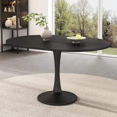 Immagine prodotto di Tavolo da pranzo allungabile, forma ovale, dimensioni 100/140 x 100 x 75 cm, colore nero, materiale: MDF