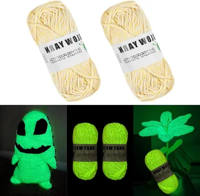 Productafbeelding van Lichtgevend Breigaren - Gloeigaren Haken - Kleding Versieren - Absorbeert UV-licht - 50 gram - Geel Wit