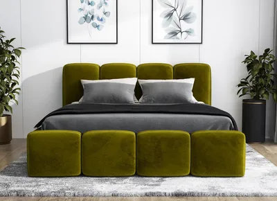 Produktbild von Polsterbett MOND mit Bettkasten und Metallgestell 160 x 200 cm. Modernes Doppelbett mit Stauraum, mit Matratze. Farbe: Grün