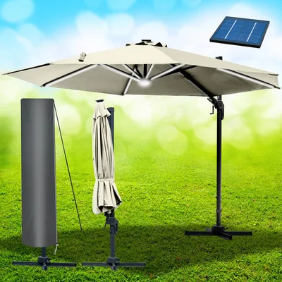 Produktbild von Alu Ampelschirm 360cm beige mit LED-Beleuchtung