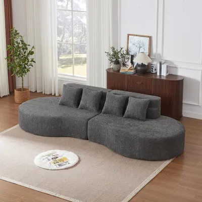 Imagen del producto de Juego de sofás beige - 310 cm de largo - Fabricado en tejido de chenilla - Diseño modular