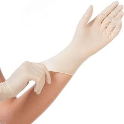 Produktbild von Latex-Handschuh Grip Light puderfrei M 24cm weiß VE=100 Stück