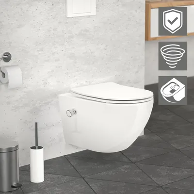 Produktbild von Závesné WC bez ráfika LuxeBath s funkciou bidetu, biele, dlhé, tornádo splachovanie, s nano povrchovou úpravou