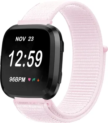 Produktbild von Nylon Smartwatch Armband - Geeignet für Fitbit Versa / Versa 2 Nylonband - hellrosa - Strap-it Uhrenarmband / Armband / Armbänder