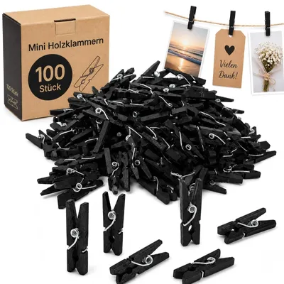 100 Mini-Holzklammern, schwarz, 2,5 cm, für Fotos & Basteln