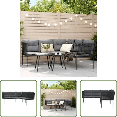 Image de The Living Store Canapé de jardin en L avec coussins Noir Acier et Textilène