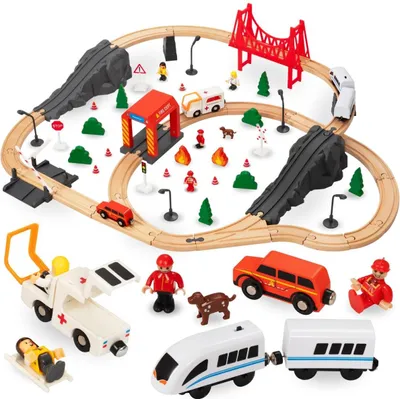 Immagine prodotto di Set ferroviario in legno Mamabrum - Giocattoli creativi in legno per bambini