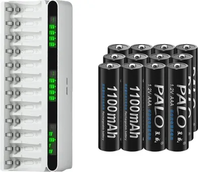 Obrázok produktu pre AAA dobíjateľná batéria, kapacita 1100 mAh, ekologická, 12 batérií, 1 nabíjačka
